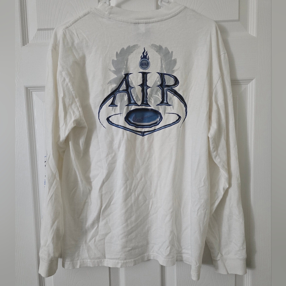 Nike White Long Sleeve Shirt with Blue Air Design